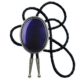 Moranse Bolo Tie With Emerald Blue And Black Stone Celtic Style Genuine and Cowhide Rope (Blue)