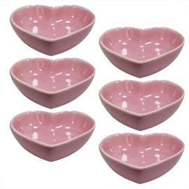 Albedel Pink 6 pcs Heart Shaped Porcelain Soy Sauce Dish Ceramic Dip Dipping Bowls 1.65 oz for Dinner Baking BBQ and Cooking