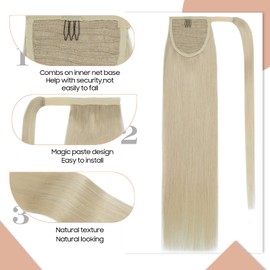 S-noilite Real Hair Extensions Made of Straight and Long Natural Hair - Ponytail with Unique Headband - Human Hair Ponytail Extensions - #60 Platinum Blonde, 55 cm - 95 g