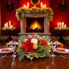 YULETIME 18-in Centerpiece with Flameless LED Candle Holder, Red Magnolia