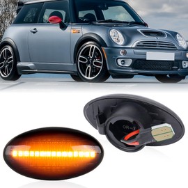 POPMOTORZ LED Side Marker for R50 R53 R52 Flashing Turn Signal Side Marker for Mini Mini One Cooper Cooper S Convertible Light Vehicle Inspection Compliant 2-Piece Set Smoke Lens