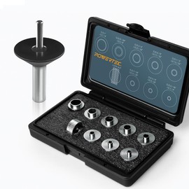 POWERTEC 72092 Solid Router Template Bushing Guides and Centering Pin with Cone, 5/16 to 1 Inch Bushings Fits All Porter Cable Style Router Sub Bases. Perfect for Precision Woodworking