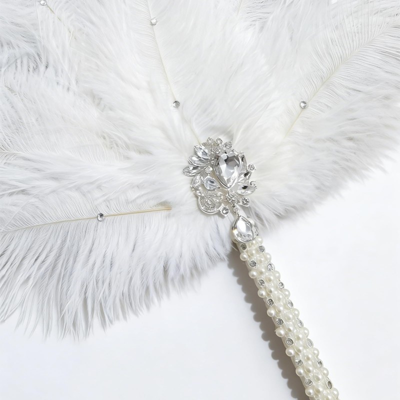 1920s Vintage Ostrich Feather Bouquet Fan Gatsby Bridesmaid Dance Feather