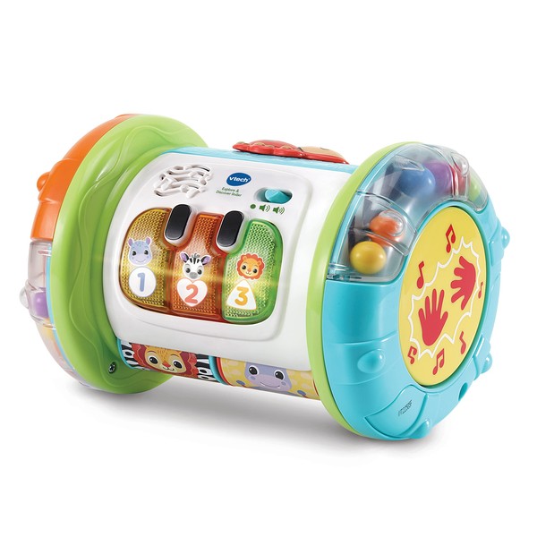 VTech Baby Explore & Discover Roller, Interactive Baby Toy with Gears, Rollers, Beads, Lights & Music, Roll & Push Gift for Infants 6, 9, 12 months +, English version,Multicolor,Small