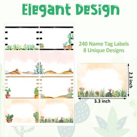 240 Pcs Cactus Self Adhesive Name Tags Sticker for Kids Name Labels for School Greenery Nametags Labels for Classroom Cubbies Clothes
