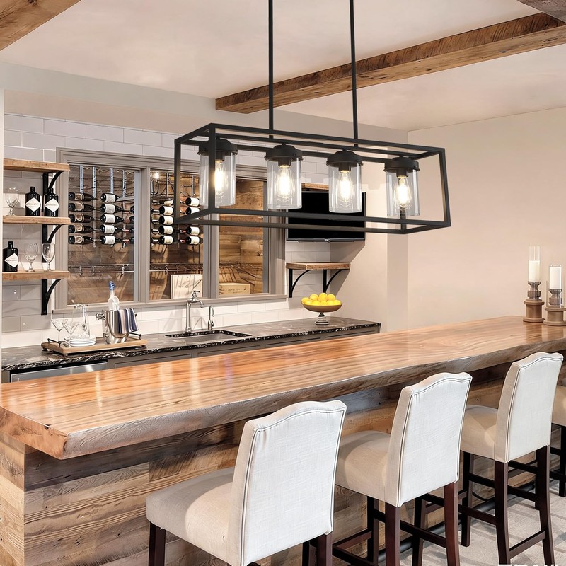 Pretoy Black Kitchen Light Fixture,Black Farmhouse Chandeliers for Dining Room,Rustic