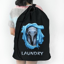Waterproof Travel Laundry Bag with Strap, Cool Elephant Pattern Canvas Laundry Bag, Dirty Clothes Bag for Traveling, Dirty Laundry Travel Bag, Easy Fit a Laundry Hamper or Basket, Elephant Lover Gifts