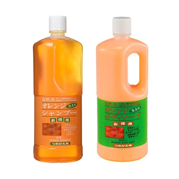Azuma Shoji Natural Orange Shampoo and Body Soap Refill Set,