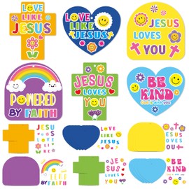 24Set Jesus Christian Religious Crafts for Kids Bulk Sunday School Crafts Kit Jesus Love You DIY Sticker Hanging Ornament for Classroom VBS Activities Faith Vacation Bible School Church Party Gifts