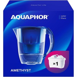 AQUAPHOR Wasserfilter Amethyst Weiß inkl. 1 MAXFOR+ Filter I Karaffe für 2,8l I Passt in die Kühlschranktür I Reduziert Kalk & Chlor I Tischwasserfilter I Stylischer Behälter