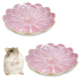 BNOSDM 2 Pcs Hamster Ceramic Food & Water Dish Sunflower Series Chinchillas Food Bowl Anti-Turning Drinking Dishs for Dwarf Syrian Hamsters Gerbil（Pink）