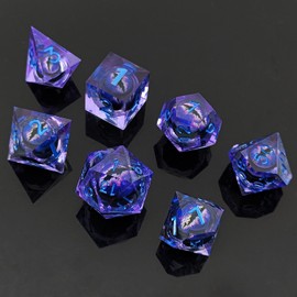 ORUZA 7 PCS Purple Dragon Eye Dice Liquid Core DND Dice Resin Sharp Edge Dice Polyhedral D&D Dice Set for Dungeons and Dragons Role Playing Dice Set D20 D12 D10 D8 D6 D4
