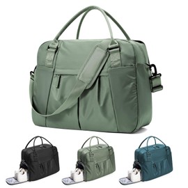 Weekender Travel Bag for Women Men, Personal Item Travel Bag with Shoes Compartment carry on bags for airplanes Overnight Bag Large Travel Tote Bag Gym Bag Workout Dance Bag Hospital Bags Dark Green