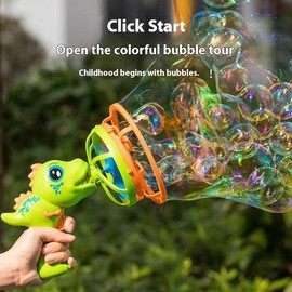 Dinosaur Bubble Machine Bubble Blaster Toys for Kids Bubble Maker with Holes and Colorful Lights bubble liquid - Colour: green