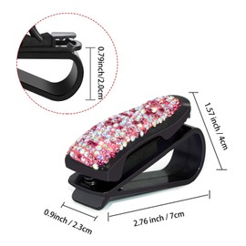 CHIMUYU Glasses Holders for Car Sun Visor, 2 Pack Bling Crystal Rhinestones Fashion Car Eyeglasses Sunglasses Hanger Mount with Ticket Card Clip for Women Girls (Silver)