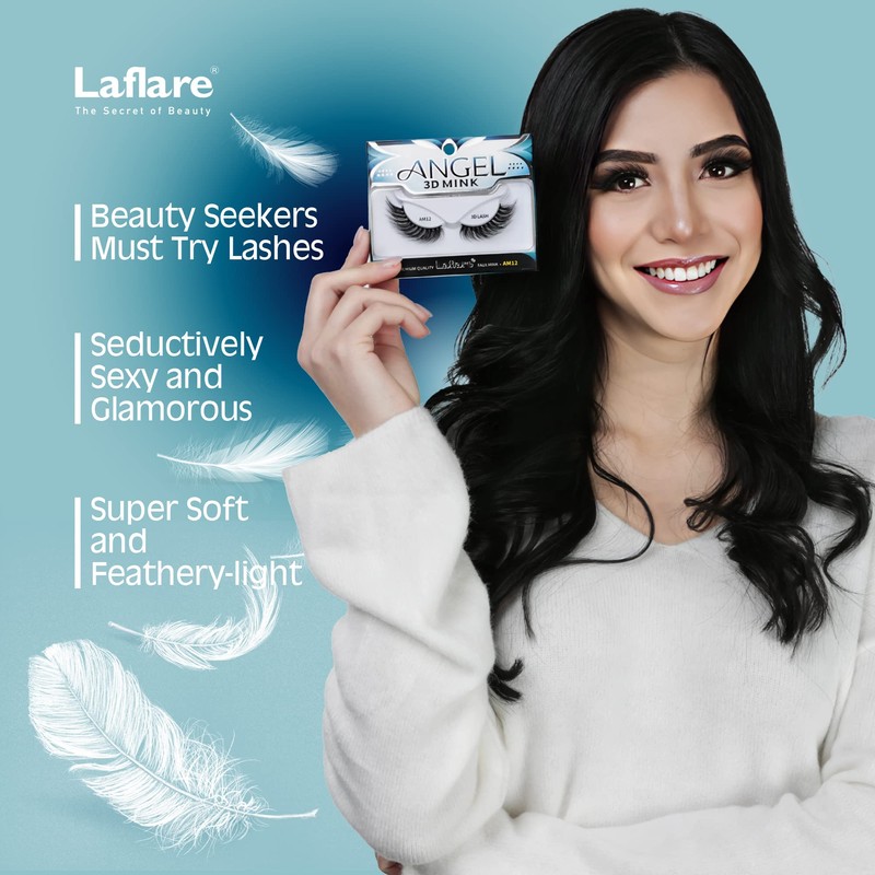 Laflare 3D MINK ANGEL Eyelashes, Soft, Feather-Light, Double-Layer, Voluminous, Glamorous,
