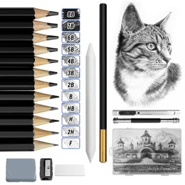 auriikoop Pencil Set, 26 Drawing Pencils Set, HB B 2B 3B 4B 5B 6B 7B 8B F 2H H, Sketch Pencils with Eraser and Sharpener, for Artists, Children, Adults, Drawings, Sketching Lovers