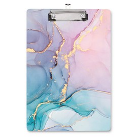 WAVEYU Cute Hardboard Office Clipboard, Clipboard with Low Profile Clip Designed for Students Classroom School and Office Use, Colorful Marble(12.5"x9")