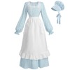 FCCAM Pioneer Colonial Costume for Women Floral Prairie Dress Ruffled