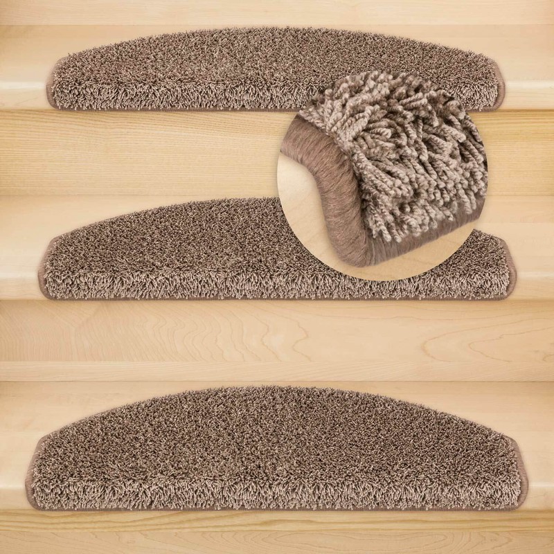 Kettelservice-Metzker Emphoria Stair Mat, Semicircular Light Brown, Shaggy Stair Mat,