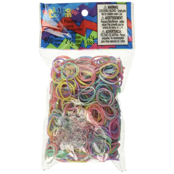 Rainbow Loom Pastel Rubber Bands with 24 C-Clips (600 Count)