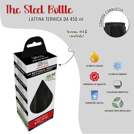 THE STEEL BOTTLE - Tin Classic Series Stainless Steel Thermal Bottle, Double Wall Vacuum Insulation, 450 ml Capacity, Airtight Closure, Portable Water Bottle (#69 BLACK)