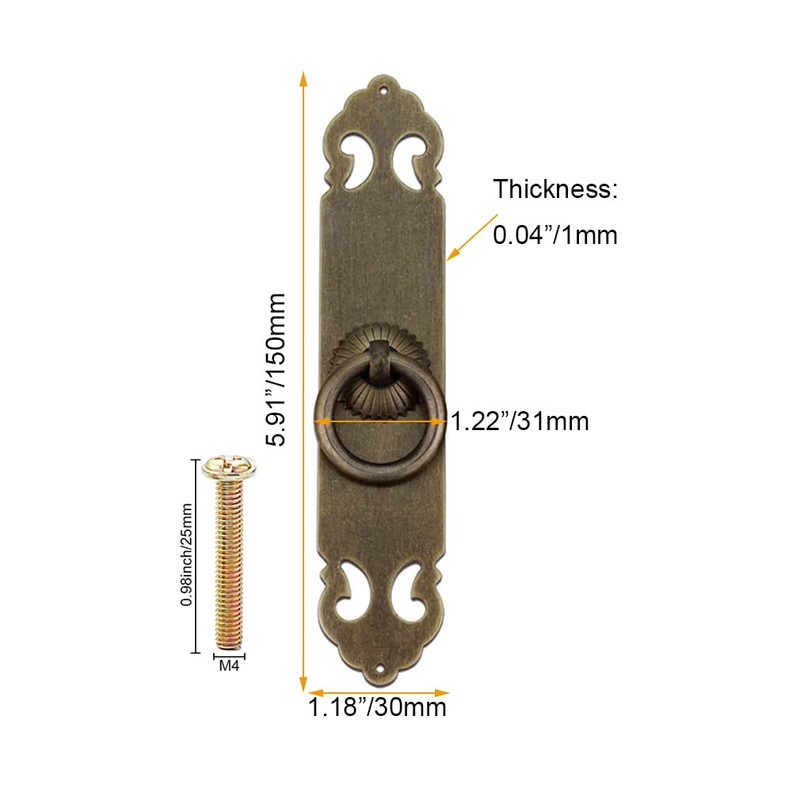 Tiazza 2Pcs Chinese Vintage Style Antique Brass Straight Plate Pull