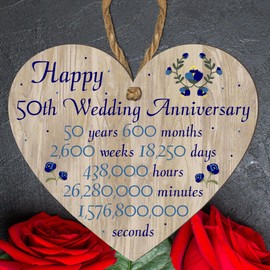 Pixie's Gift 50th Wedding Anniversary" Commemorative Wooden Heart Plaque – Handcrafted from FSC-Certified Wood, UK Made – Gift For Golden Anniversary or Couples
