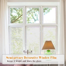 LEMON CLOUD Privacy Window Film Self-Adhesive No-Glue Static Cling Stripe Pattern Frosted Window Film Decorative Privacy Glass Film for Office Home All Smooth Glass Surface 17.5 x 78.7 inch