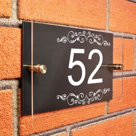 Badgemaster Layered Glass Effect Modern Anthracite Acrylic House Number Sign 20cm x 13cm Centered Number Ornaments