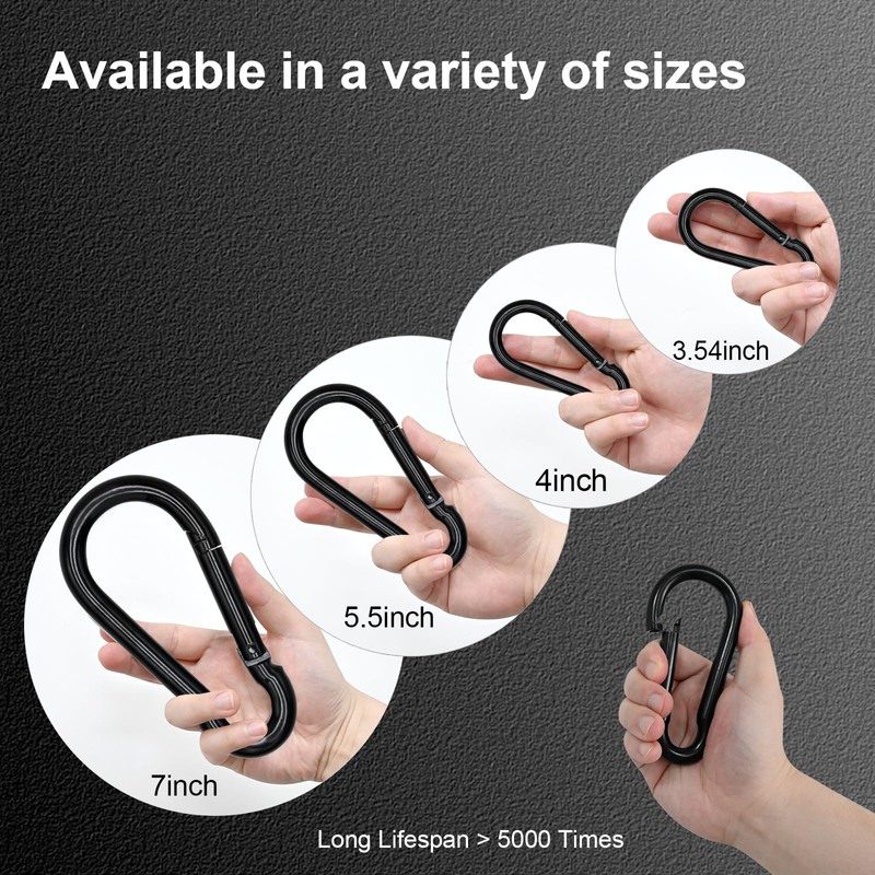 KINLINK 2 Pack Black Carabiner Clip, 7 inch Heavy Duty