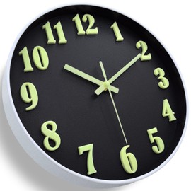 JoFomp 3D Numbers Glow in The Dark Wall Clocks Battery Operated, 12 Inch Silent Wall Clock Non Ticking, Modern Wall Clocks for Living Room Decor, Night Light Wall Clock for Bedroom Kitchen