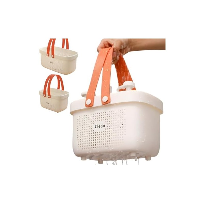 Canasta para Baño de Plástico, 2 piezas con Asa, Portátil,