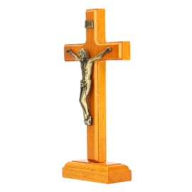 lvifloae Handmade Wooden Cross Standing Catholic Jesus Crucifix Wall Cross Religious Prayer Decoration with Base