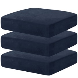 MAXIJIN Velvet Cushion Covers Stretch Fitted Plush Couch Cushion Slipcovers 3 Pack Oversized Couch Cushion Covers for Individual Cushions with Elastic Bottom (Oversized Sofa Cushion, Navy Blue)