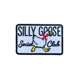 Roiseposie Silly Goose Social Club Patch, Funny Goose with Bow 3 Inches Iron On/Sew On Embroidered Applique Fabric Cotteque Patches for Clothes Backpacks Hat Jeans, Embroidery Patches for Boys Girls