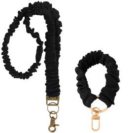 PLwelth Stretchy Scrunchie Lanyard for ID Badges Keys Cute Neck Teacher Lanyard for Women Retractable Keychain Holder Black Key Lanyards Teacher Appreciation Gifts Nurse Office Gifts Accessories