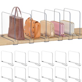 Purse Organizer for Closet Shelf Dividers: 8" Tall X 12" Deep, Acrylic Clear Closet Shelf Divider, Bag Storage for Clothes Sweater, Vertical Separators for Wood Cabinet, Handbag Organization, 12 Pack