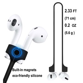 Magnetic Anti-Lost Straps for AirPods Accessory, Colorful Soft Silicone Sports Lanyard.Ultra Strong Cord Anti-Lost Leash Sports String, Neck Rope Cord, for a Sportsman (Black)
