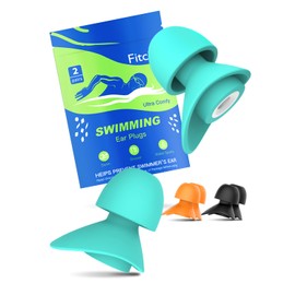Fitciz Swim Ear Plugs for Kids (Aged 10+), Zero-Pressure, Kids Sizes [Small], 5 Colors, for Swim & Waterproof, Undetachable Design (Size S, Pairs*3, Colors*3) (Light Blue - Orange - Black)
