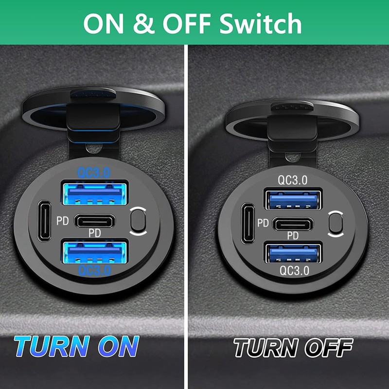 4 Ports 12V USB Outlet with ON OFF Switch Dual