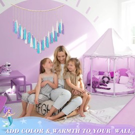 Luxbrand Purple & Blue Macrame Wall Hanging Boho Home Decor, Mermaid Theme Under the Sea Ocean Bedroom Décor Living Room Bohemian Dorm Wall Décor Purple Tassel Pink Wall Décor