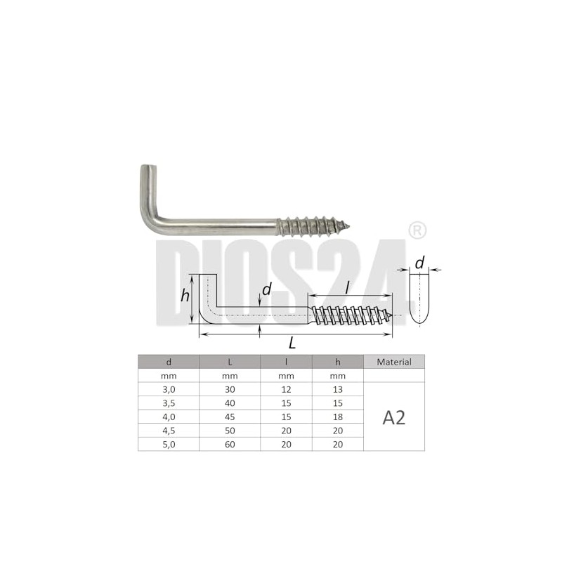 DIOS24 Pack of 25 Screw Hooks Straight L-Shape with Wood
