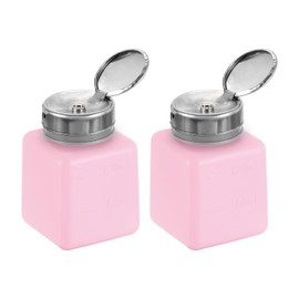 HARFINGTON 2pcs Solvent Alcohol Dispenser 120ml(4oz) Nail Polish Remover Push Down Liquid Dispenser Pump Bottle with Stainless Steel Press Head for Acetone Cleanser Polish Remover, Red