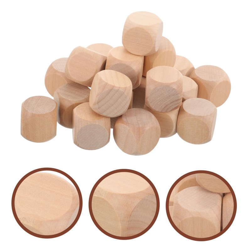 SEWACC 20pcs Creative Wooden Blank Dice Set Unfinished Cubes for