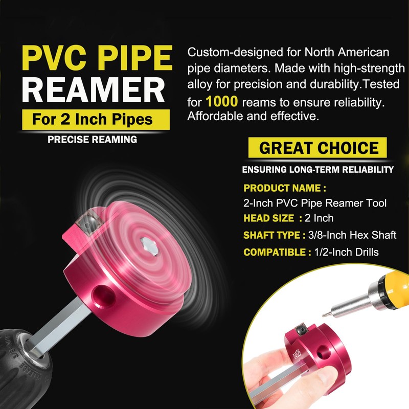 Premium 2-Inch PVC Pipe Reamer with 3/8-Inch Hex Shaft-2" Head