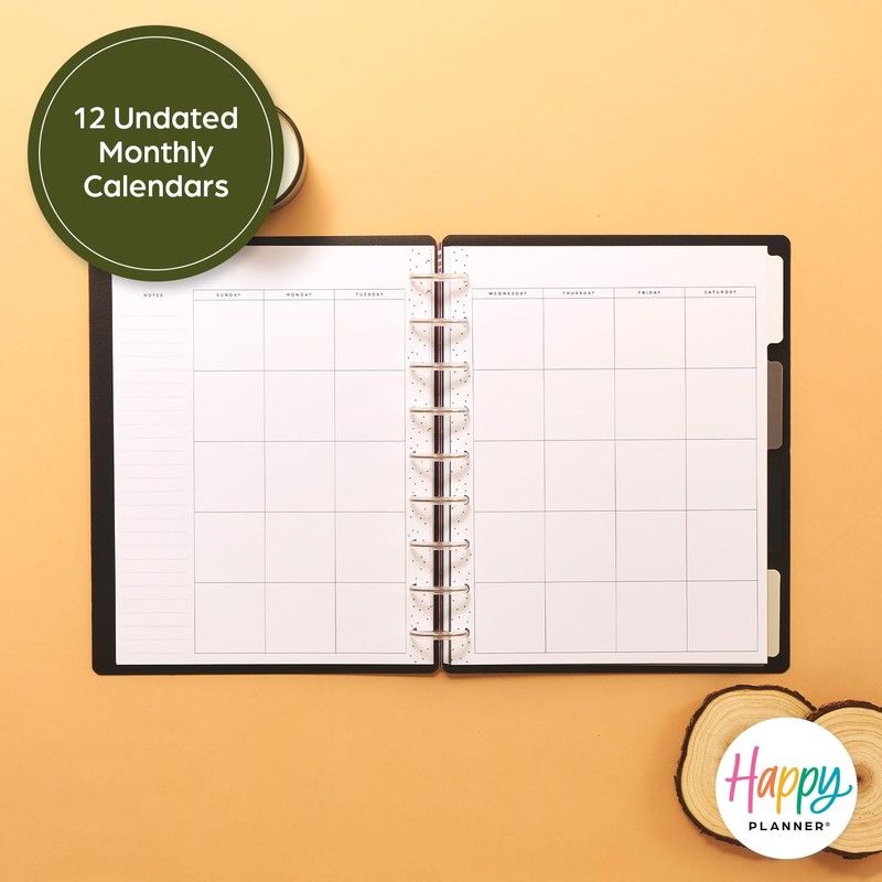 Happy Planner Undated Plans + Notes Monthly Planner Notebook Journal,