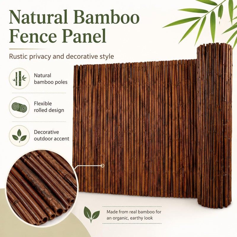Carbonized Bamboo Fence 4ft x 8ft, Natural Outdoor Privacy Screen