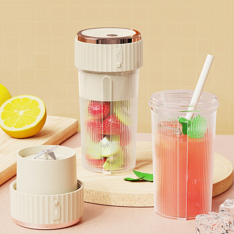 Blender Cup Beige 300ml 1500mAh USB Rechargeable Cordless 22000rpm Smoothie