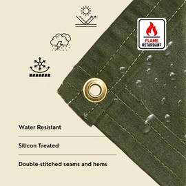 TARP SUPPLY Inc. 7' x 9' 16 oz Silicon Treated Fire Retardant Canvas Tarp | Heavy Duty Olive Drab with Brass Grommets - Water Resistant Tarpaulin for Industrial, Outdoor Equipment & Emergency Use